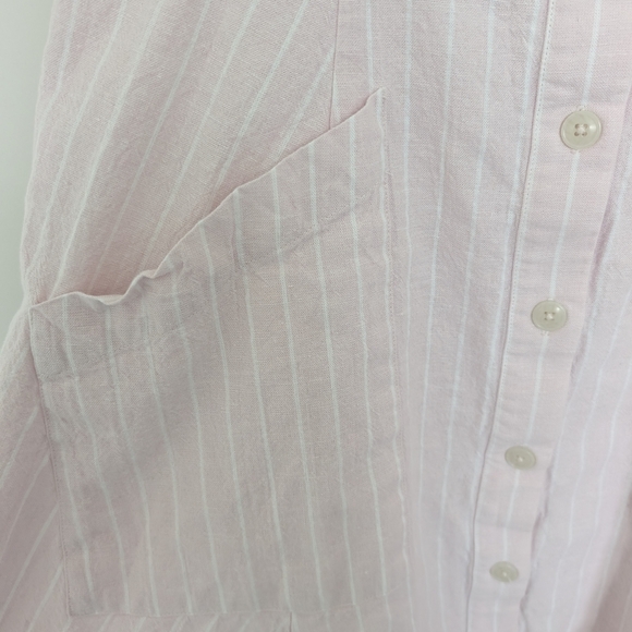 Saks Fifth Avenue Womens Size12 Linen Blend Dress Pink White Stripe Off Shoulder - Picture 2 of 8